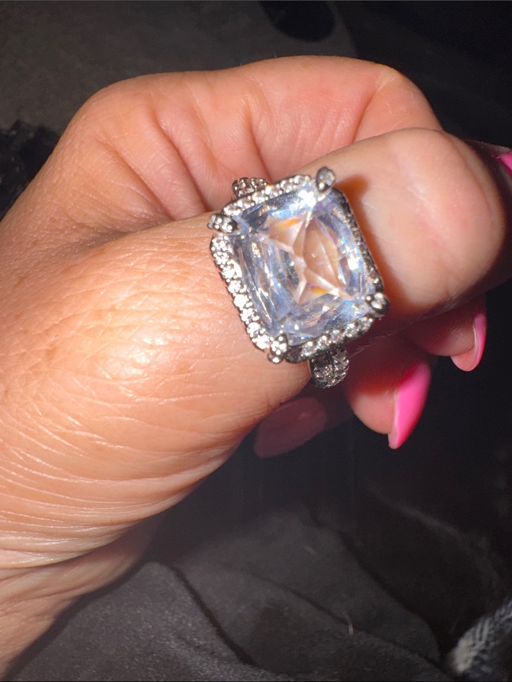 bp Silver-Tone Halo Ring with Clear Center Stone